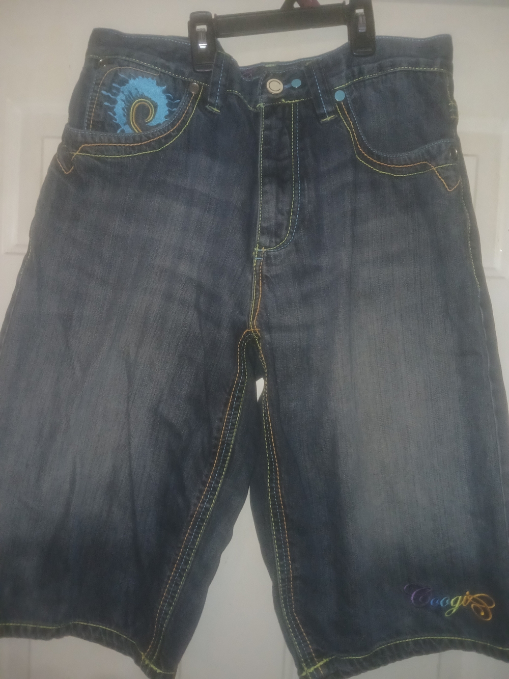 COOGI Blue Denim Relaxed Fit Shorts with Embroidered Accent